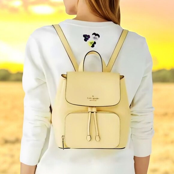 ♤ Kate Spade Grain Leather Backpack Drawstring & Snap Closure Front Zip Pocket - Picture 3 of 6